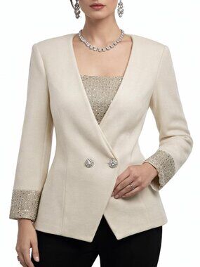 Vintage St John Evening Knit Jacket Sz 10 Cream Embellished Marie Gray  Blazer
